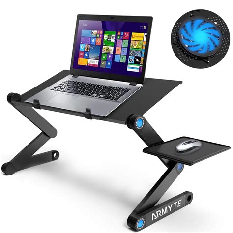 Armyte Ultra-Large Foldable Aluminum Adjustable Laptop Stand with Fan and Mouse Pad Side (23.2 ...