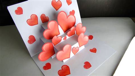 DIY 3D Pop Up Card | Handmade Heart Card For Valentine's Day - YouTube