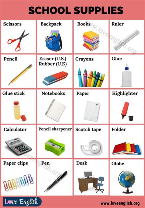 School Supplies: 50 Essential School Things for Students - Love English | English vocabulary ...