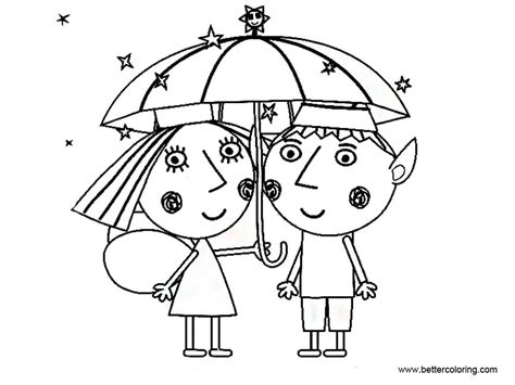 Ben And Holly Little Kingdom Coloring Pages with Umbrella - Free Printable Coloring Pages