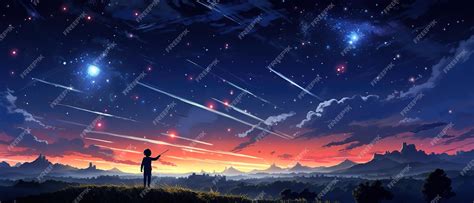 Premium AI Image | Shooting stars in the night sky with anime style