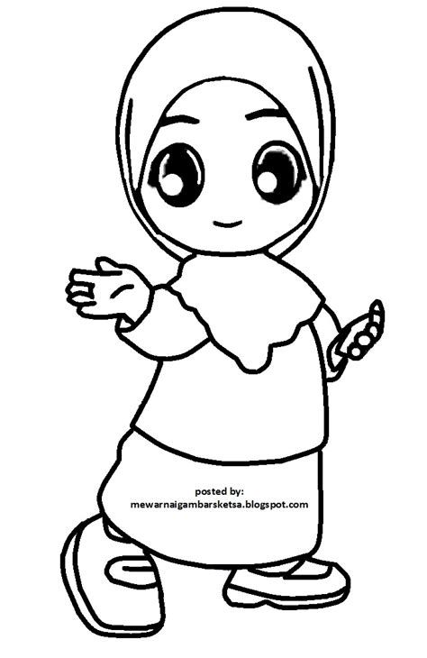 Mewarnai Gambar: Mewarnai Gambar Sketsa Kartun Anak Muslimah 99