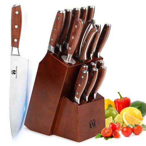 Knives Set for Kitchen, Vestaware 16-Piece Knives Set with Block Wooden, German Stainless Steel ...