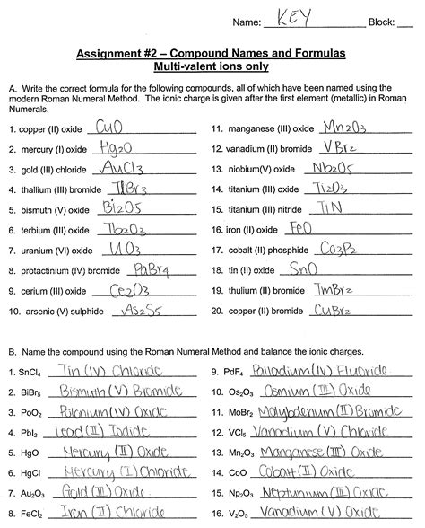 Chemical Names From Chemical Formulas Worksheet Answers