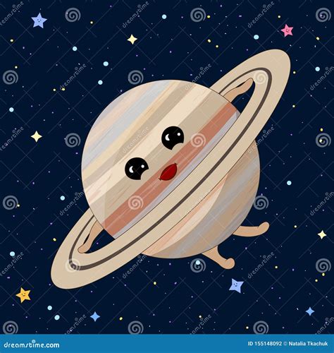 Cartoon Saturn With Group Of Characters Space Cosmos | CartoonDealer.com #67063919