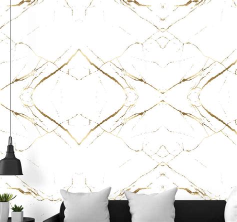 Golden and white marble Marble Effect Wallpaper - TenStickers