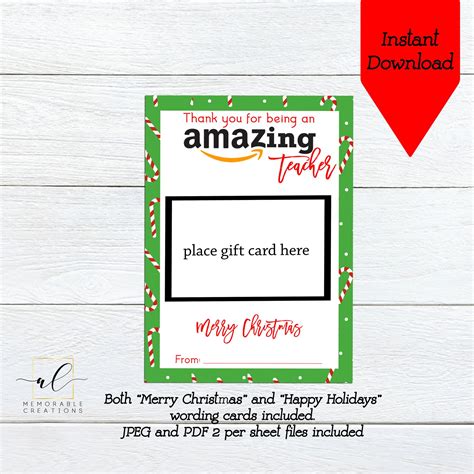 Christmas Amazon Gift Card Holder Printable Amazon Gift Card - Etsy