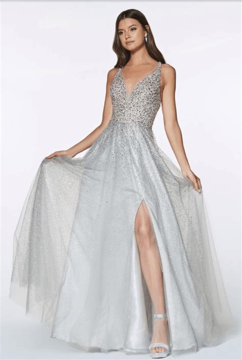 PROM DRESS SILVER CR822 - Fashion Club