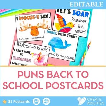 Puns Postcards for Back to School by Create-Abilities | TpT