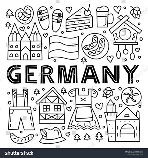 German National Landmarks Attractions Doodle Style Stock Vector (Royalty Free) 2195567139 ...