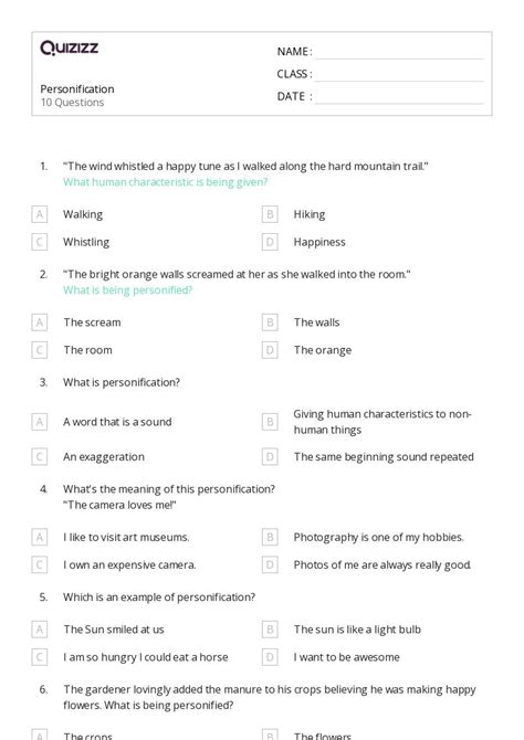 50+ Personification worksheets for 6th Grade on Quizizz | Free & Printable