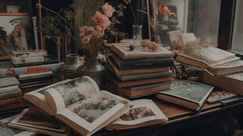 Vintage Books On Wooden Desk With A Picture Background, Aesthetic Pictures Of Books, Aesthetic ...