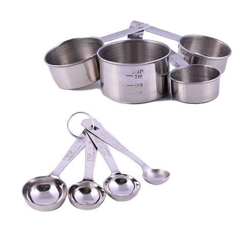 Bar Metal Measuring Spoon &Measuring Cup Set Stainless Steel 5 PCS Measure Cups Home & Garden ...