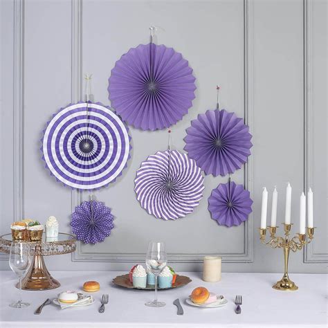 Efavormart Set of 6 Purple Paper Fan Decorations Paper Pinwheels Wall Hanging Decorations Kit ...