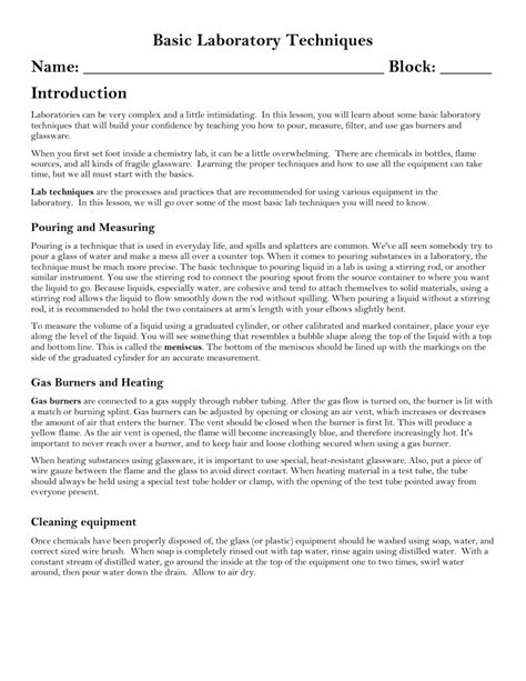 Basic Laboratory Techniques Lab