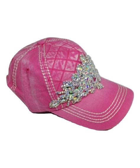 Women's Diamond Iridescent Bling Quilted Baseball Cap Pink C612O5RCX80