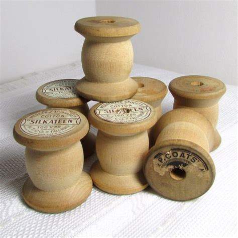 Chunky Vintage Wooden Thread Spools Set of 7