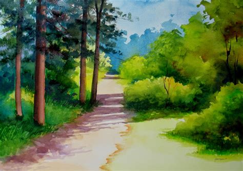 Simple Landscape Watercolor at PaintingValley.com | Explore collection of Simple Landscape ...