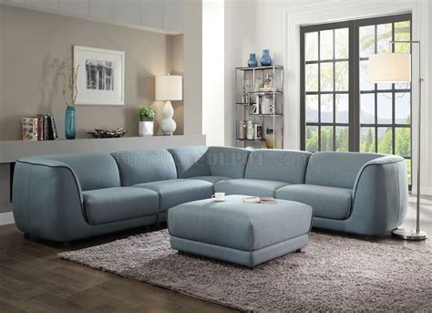 Adina Sectional Sofa 53725 in Light Blue Fabric by Acme w/Option