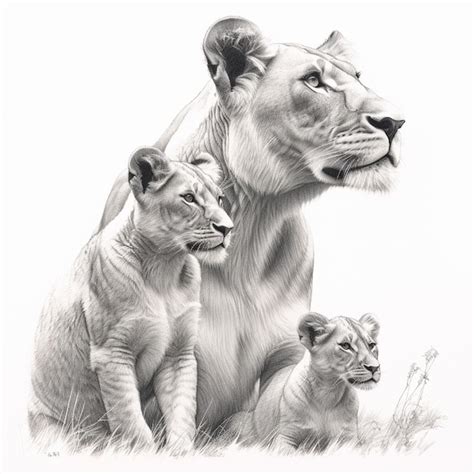 Premium Photo | Lion family drawing art