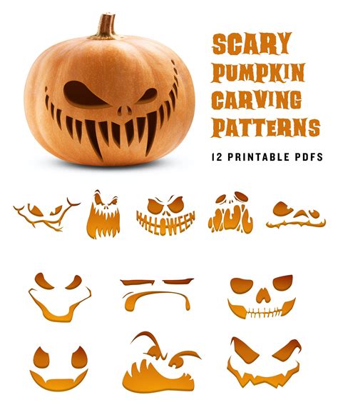 Scary Pumpkin Carving Pattern Angry Jack-o-lantern Printable - Etsy