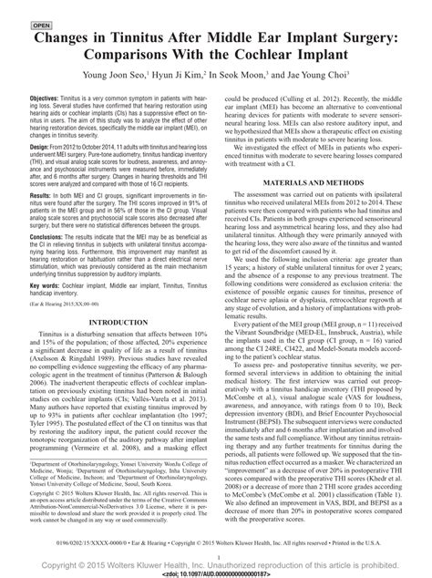 (PDF) Changes in Tinnitus After Middle Ear Implant Surgery