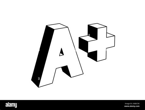 a plus letter, school grading system based on alphabet letters, black and white 3d illustration ...