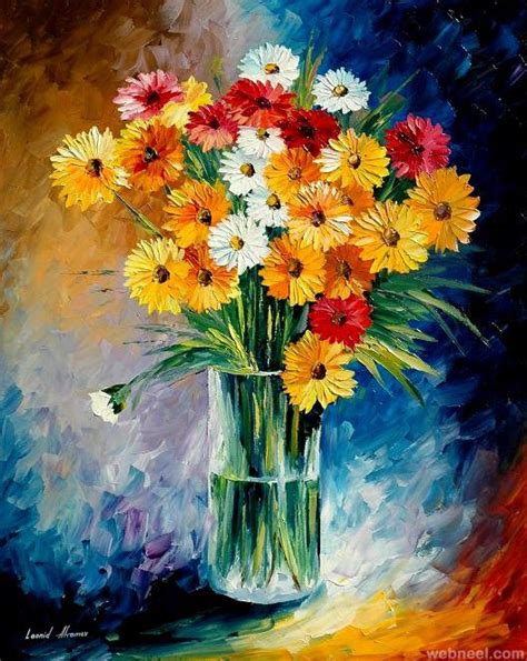 Impressionist Acrylic Still Life Painting of Flowers - Original Vintage Retro Floral Artwork Art ...