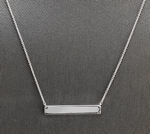 14K Solid White Gold Bar Necklace with Diamond Accent | eBay