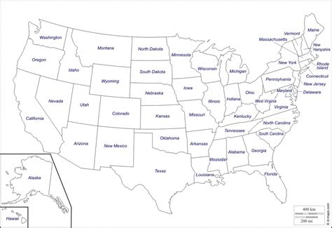 United States Map With State Names Printable