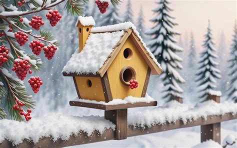 Premium AI Image | Christmas winter background with birdhouse