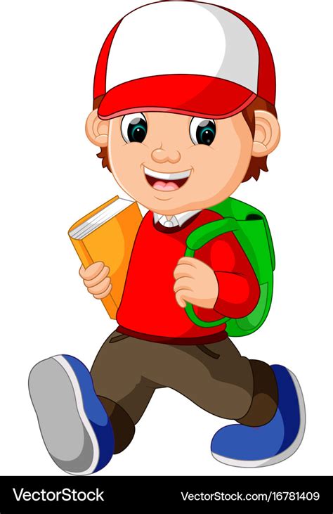 School boy cartoon walking Royalty Free Vector Image