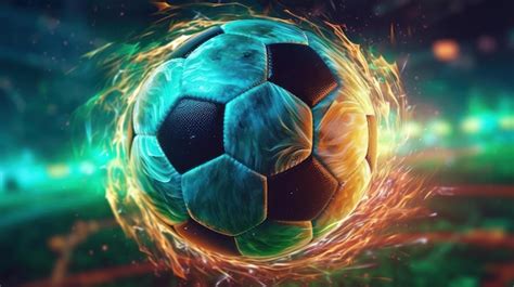 Premium AI Image | A soccer ball with fire and flames in the background