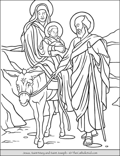 Jesus, Mary & Joseph Holy Family Coloring Page - TheCatholicKid.com