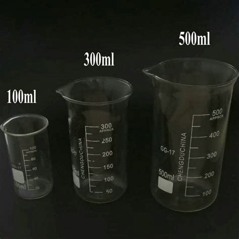 3Pcs/set 100/300/500ml Thickened Transparent Glass Tall Form Glass Beaker, Higher Beaker with ...