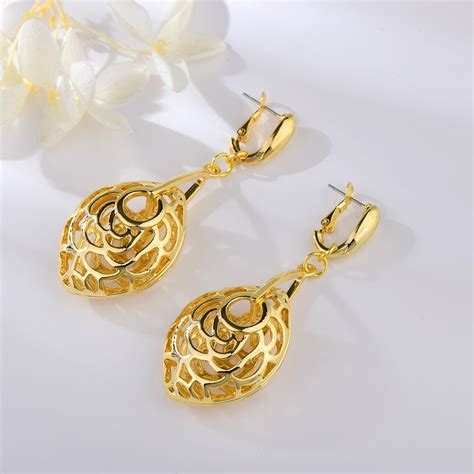 Designer Gold Plated Dubai Dangle Earrings with No-Risk Return