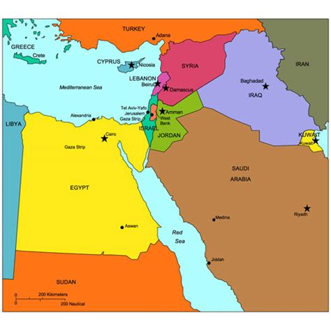 Israel and Middle East Regional PowerPoint Map, Countries, Names - MAPS for Design