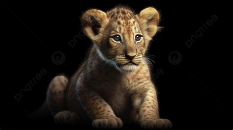 Lion Cub With Black Background On A Black Background, 3d Illustration Portrait Of Little Lion ...