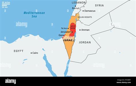 Map middle east region with Israel border. The borders of Israel after the Six-Day War of 1967 ...