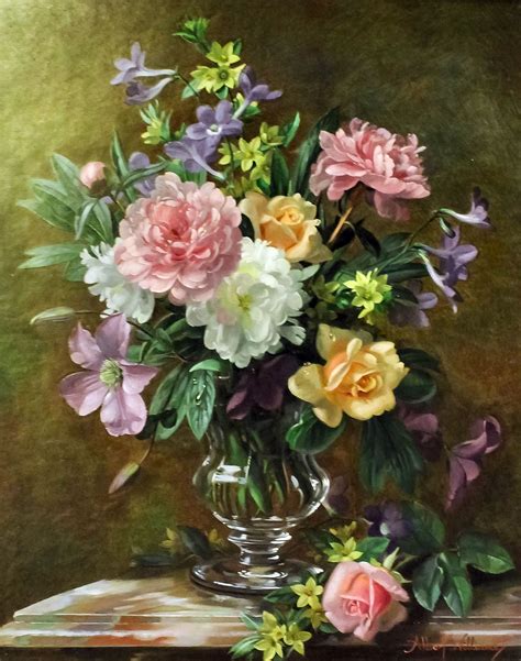 Albert Williams | Still life - Vase of mixed spring flowers including roses and peonies | MutualArt