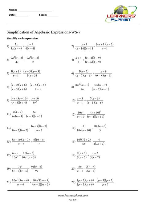 Simplifying Algebraic Expressions Worksheet - Onlineworksheet.my.id