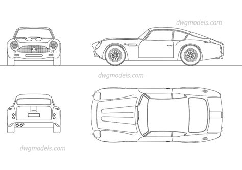 Aston Martin DB4 free CAD drawings, 2D vector model download, dfx, eps, png, pdf