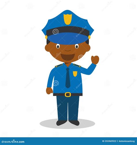 Cute Cartoon Vector Illustration Of A Black Or African American Male Policeman | CartoonDealer ...