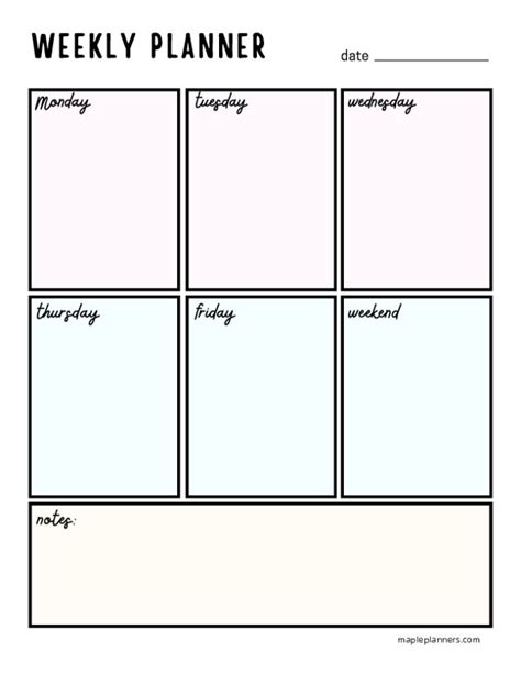 Printable Vertical Weekly Planner Template