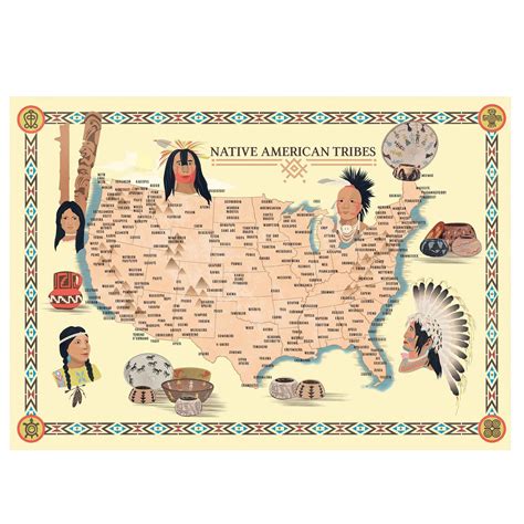 Map of Native American Indian Tribes in the USA History Poster Aboriginals Territory Tribal ...