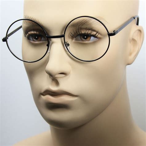 Large Oversized Big Round Metal Frame Clear Lens Round Circle Eye Glasses Black - Walmart.com ...