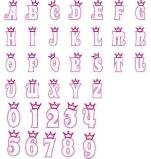 Curved Lettering 1 Embroidery Design Set with Crown Details