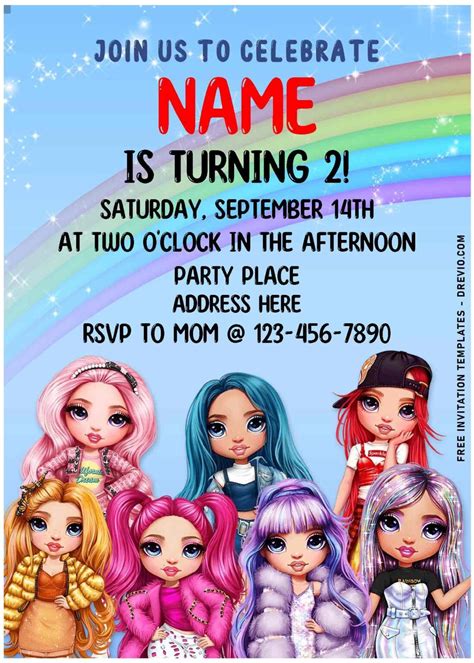 (Free Editable PDF) Shimmering Pastel Rainbow High Birthday Invitation Template… | Rainbow ...