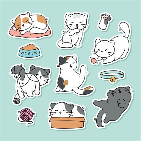 Cute Cat Clipart, Kitten, Sticker, Pussycat, Vector, Kawaii, Chibi, Scrapbooking, Eps ...