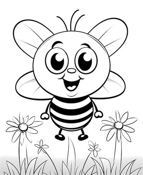 Premium AI Image | Buzzy Bee Fun Super Easy Cartoon Coloring Page with Cute Bee in Simple Black ...